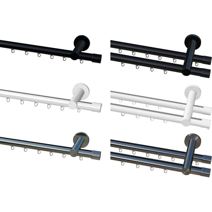 Garduna Gardinenstange Ø 20mm Innenlauf Komplettset inkl. X-Gleiter in Profilfarbe, 2-läufig, kürzbar, Metall, 2-lauf, 1-lauf, Gardinenstange, 20mm, Innenlauf, Gardinenschiene
