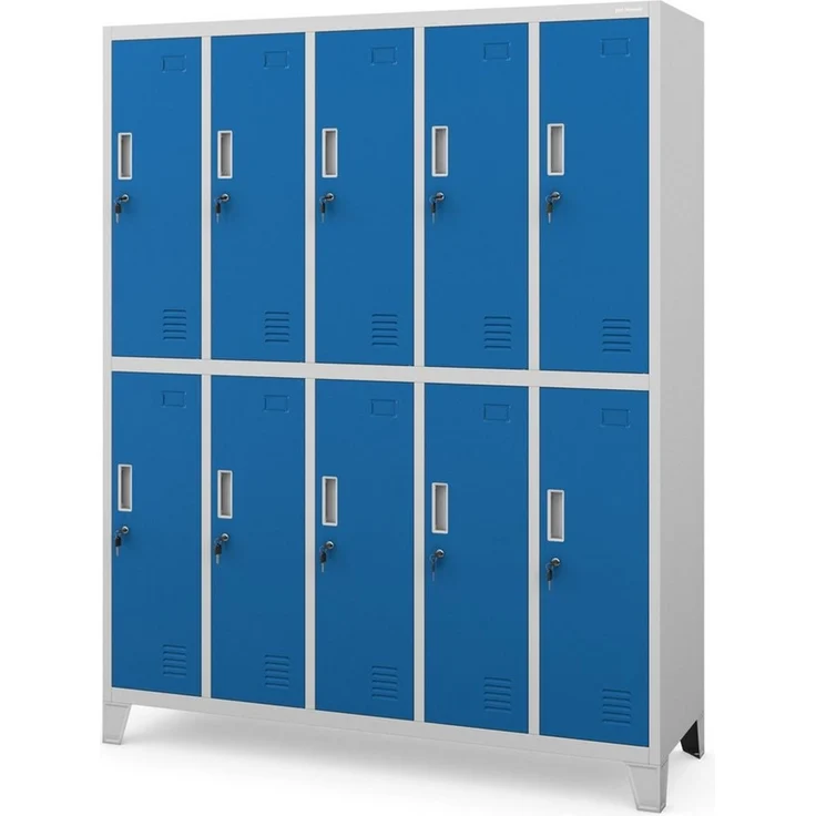 Jan Nowak Mehrzweckschrank Metall Kleiderspind 136 cm BARTEK 10 Fächer abschließbar 172 cm (Umkleideschrank BHP Arbeitsraum Produktion Magazin Sozialraum, 0,6 mm 172 x 136 x 45 cm Wandmontage Kleiderstange 30 kg 66 kg) Lüftungsschlitze Namensschildhalt... – Bild 1