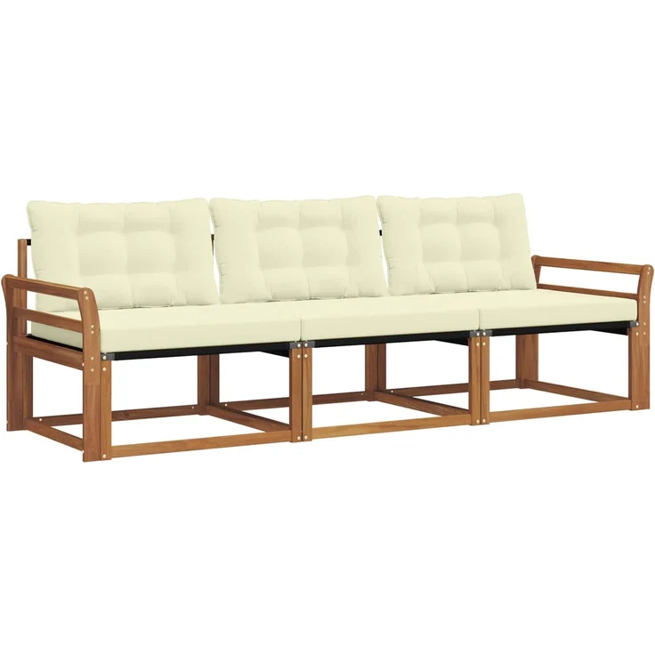 vidaXL Outdoor-Sofagarnitur 3 stk. 3-Sitzer Natur und Creme 3369145 – Bild 2