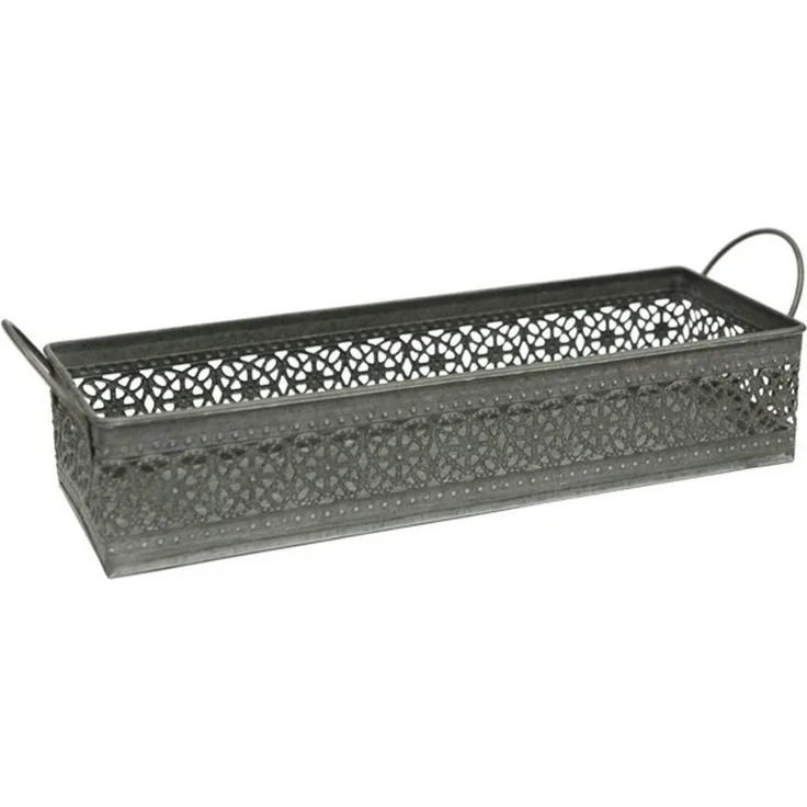 Macosa Home Dekotablett Dekotablett 34 cm Metall antik grau Schale Metallschale Metalltablett (Retro vintage Landhaus), Dekoschale Schale Metallschale filigran