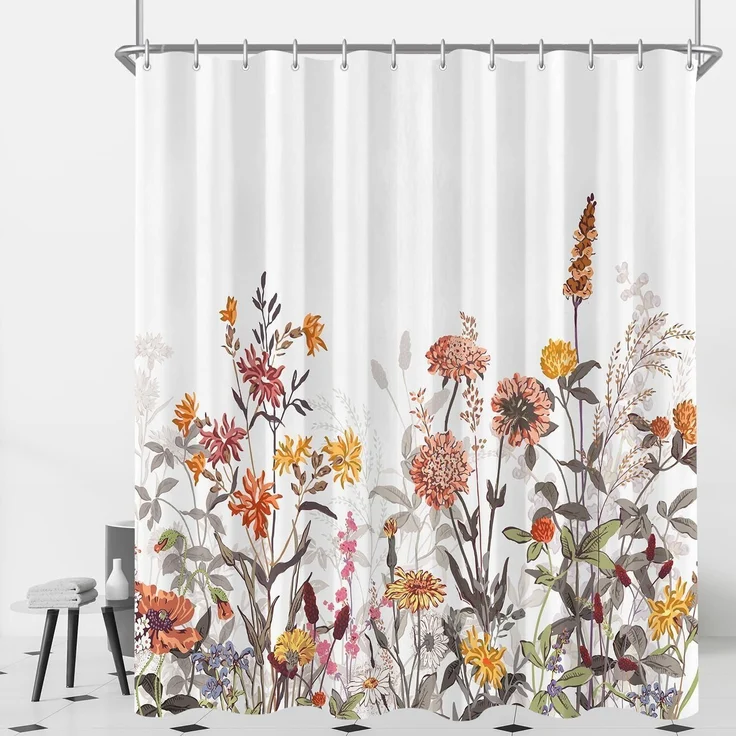 Duschvorhang Mischblumen 180x160cm Wasserabweisend 12 Ösen Badezimmer H160cm – Bild 8