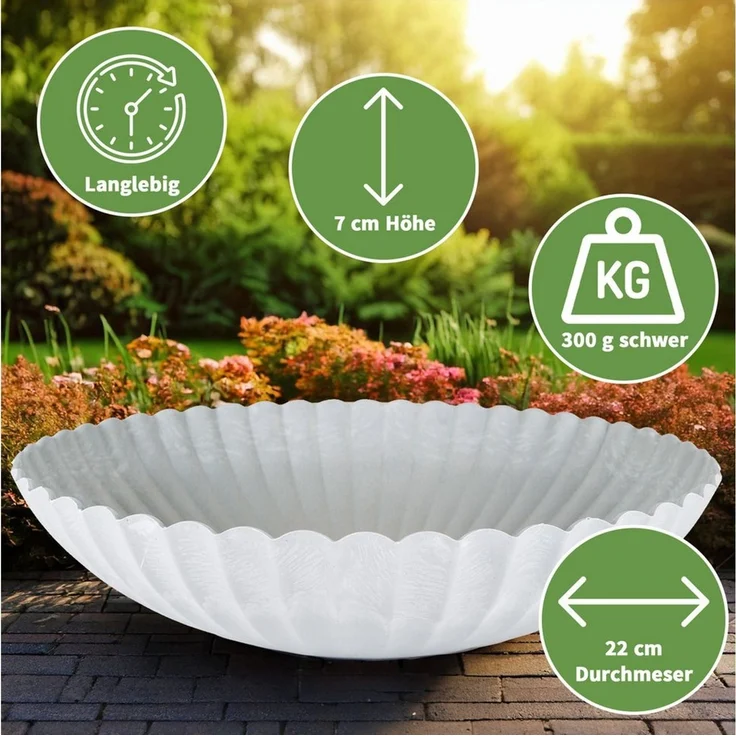matches21 HOME & HOBBY Blumentopf Runde Pflanz-Schale gewellt für draussen grau marmoriert 22 cm (1 St), Wetterfeste Blumen-Schale als moderne Outdoor Gartendeko Grabschmuck – Bild 1