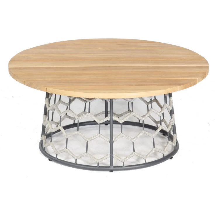Sonnenpartner Lounge-Tisch Yale Ø 100 cm Teak/Aluminium mit Polyrope silbergrau Loungetisch Beistell