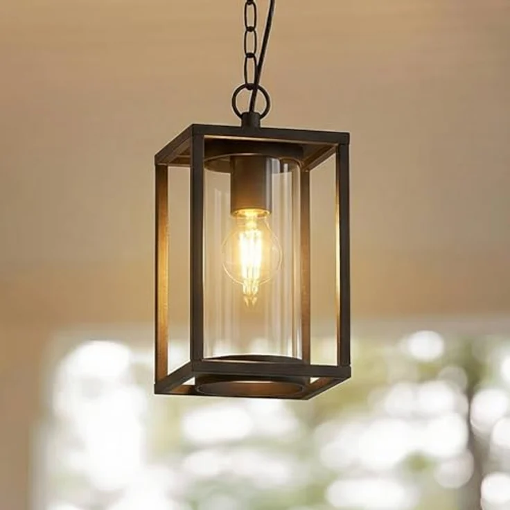 Lucande Außenleuchte Ferda, spritzwassergeschützte Pendelleuchte außen in Schwarz, Aluminium, 1 flammig, E27, IP44 – Bild 2