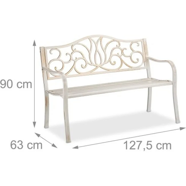 Relaxdays Gartenbank, 2 Plätze, Stahl/Gusseisen Weiß/Gold, 90 x 63 x 127,5 cm – Bild 4