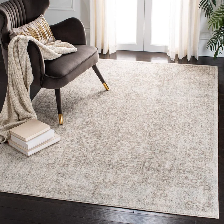SAFAVIEH Traditionell Teppich für Wohnzimmer, Esszimmer, Schlafzimmer - Evoke Collection, Kurzer Flor, Elfenbein und Taupe, 120 X 180 cm