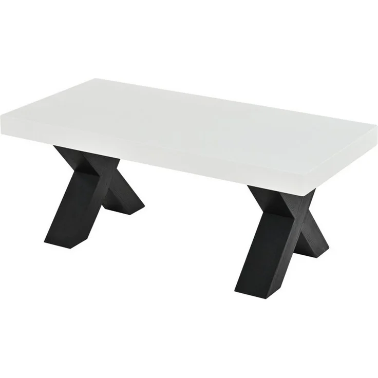 BBWL Couchtisch mit Hochglanzplatte, X-Beinen, MDF, moderner Wohnzimmertisch, Rechteck Couchtisch, Beistelltisch Weiß Schwarz 100x50x40cm – Bild 2