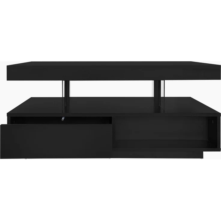U-life Hochglanz-Couchtisch x42 95x50 cm, fürs Wohnzimmer, GLASEINSÄTZE, OFFENE FÄCHER, ROBUSTE MATERIALIEN, EINFACHE MONTAGE, Spanplatte, Schwarz – Bild 2