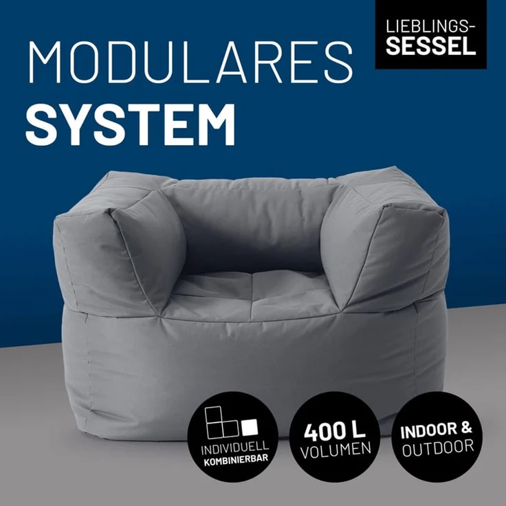 Lumaland Sitzsack-Sofa, Polyester, Sessel, Grau, 70 x 72 x 96 cm – Bild 2