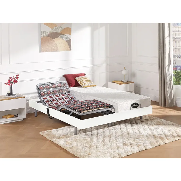 Relax-Bettgestell 2x65 Modulteller - 2 x 80 x 200 cm - Weiß - DREAMEA