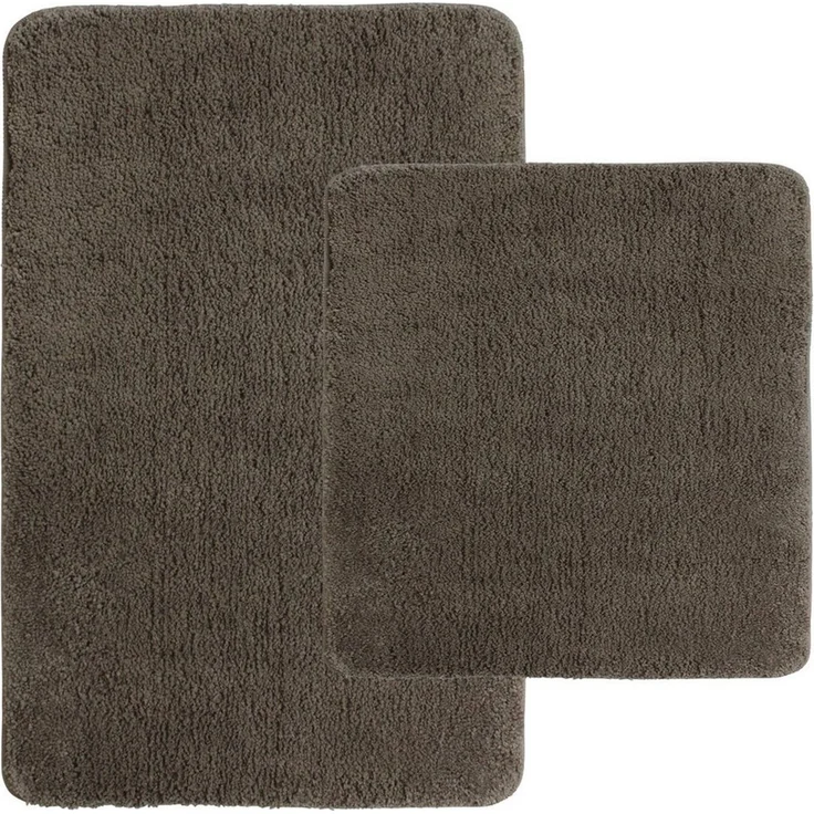 NYVI Badematte Badematten Set 2 teilig NYVISpa Lasalle Taupe Badezimmerteppich Set, Höhe 20 mm, Polyester, Badematte 50x80cm + WC Vorleger ohne Ausschnitt, Rutschfest & Waschbar – Bild 5