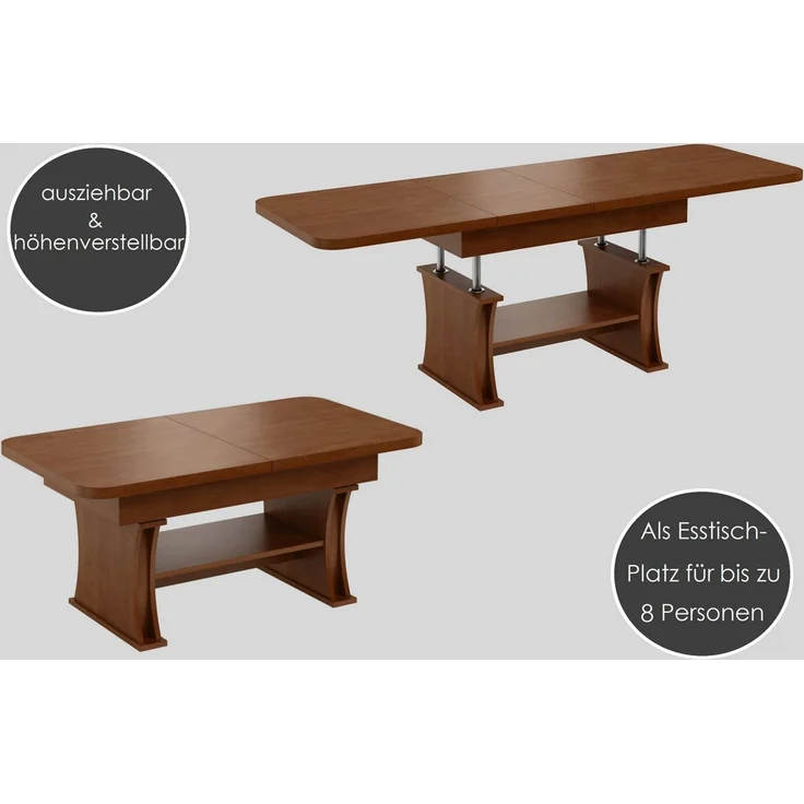 designimpex Couchtisch DA-777 höhenverstellbar ausziehbar 120/200 cm Esstisch Wohnzimmer, Funktionstisch, Wohnzimmertisch, Tisch, Esstisch, Sofatisch, Schublade – Bild 2
