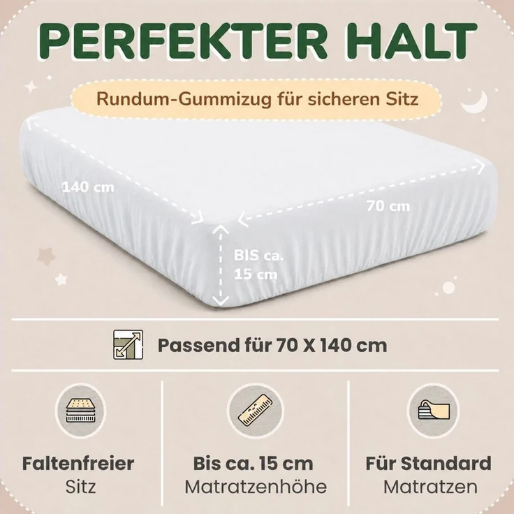 leevitex® Spannbettlaken in verschiedenen Größen und Farben, Jersey aus 100% Baumwolle, Jersey, Gummizug: rundum, (1 Stück), für Kinder- & Standardmatratzen, OEKO-TEX® STANDARD 100 zertifiziert – Bild 4