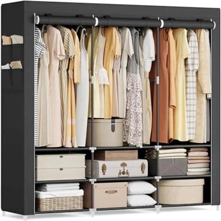 Stoffschrank, Kleiderschrank, geräumig, 45 x 188 x 176 cm, 3 Hängefächer, Ablagen, 4 Seitentaschen, für Schlafzimmer, Wohnzimmer – Bild 2