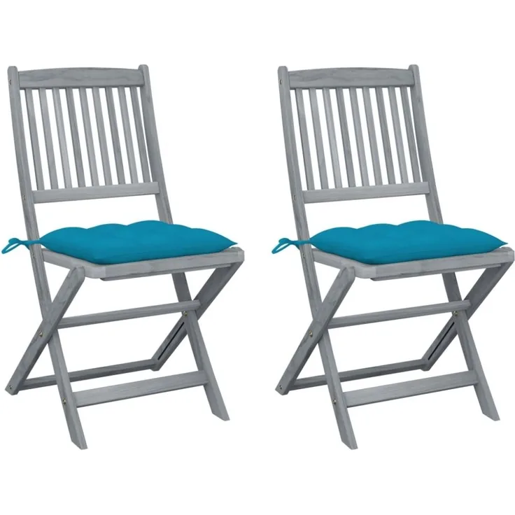 vidaXL Klappbare Gartenstühle 2 Stk. mit Kissen Massivholz Akazie 3064555
