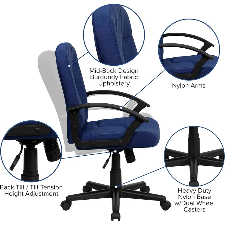 Flash Furniture Garver Bürostuhl mit mittelhoher Rückenlehne, Marineblau, Stoff mit Nylon-Armlehnen – Bild 5