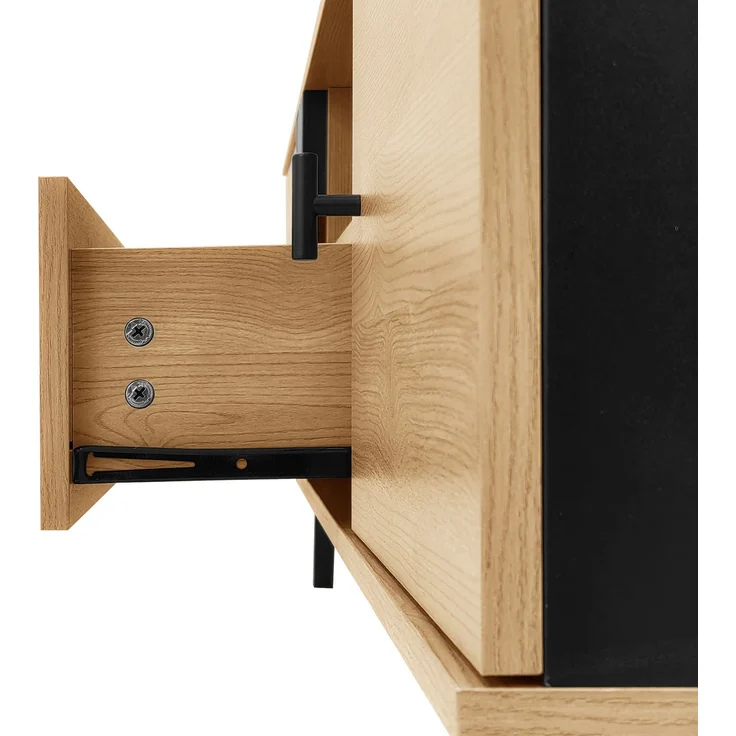 DESVIAE Sideboard-Set 3-tlg. mit LED-Beleuchtung und Stauraum, Spanplatte/Glas, Schwarz/Holzfarbe, 140x78,5x41 cm – Bild 5