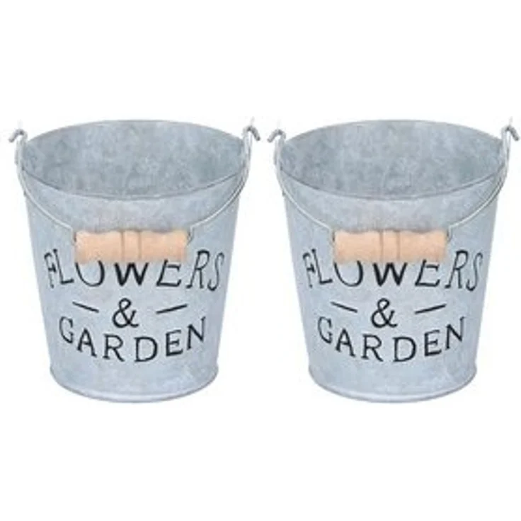 HTI-Living Pflanzkübel Metall-Blumenkübel, 2 Stück mit Henkel (2 St, 2 Blumen-Eimer), Kräutertopf Blumentopf Pflanztopf – Bild 5