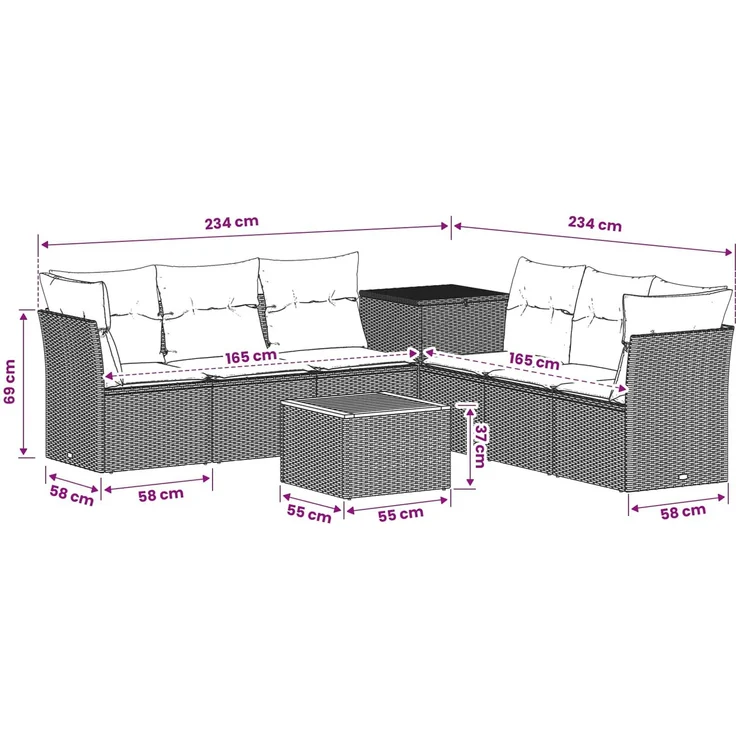 vidaXL Sofa Set 8 stk. Schwarz Polyrattan und Stahl 3448266 – Bild 11