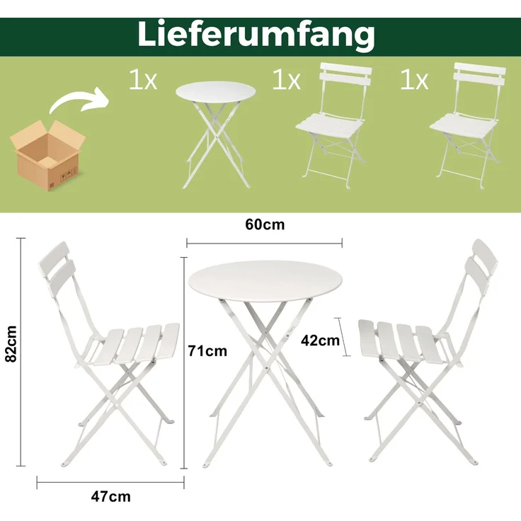 Albatros Bistroset 3-teilig Weiß – Bistrotisch mit 2 Stühlen – klappbare Stühle und Tisch aus robustem Metall – optimal als Balkonmöbel Set oder Gartenmöbel in modernem Design – Bild 7