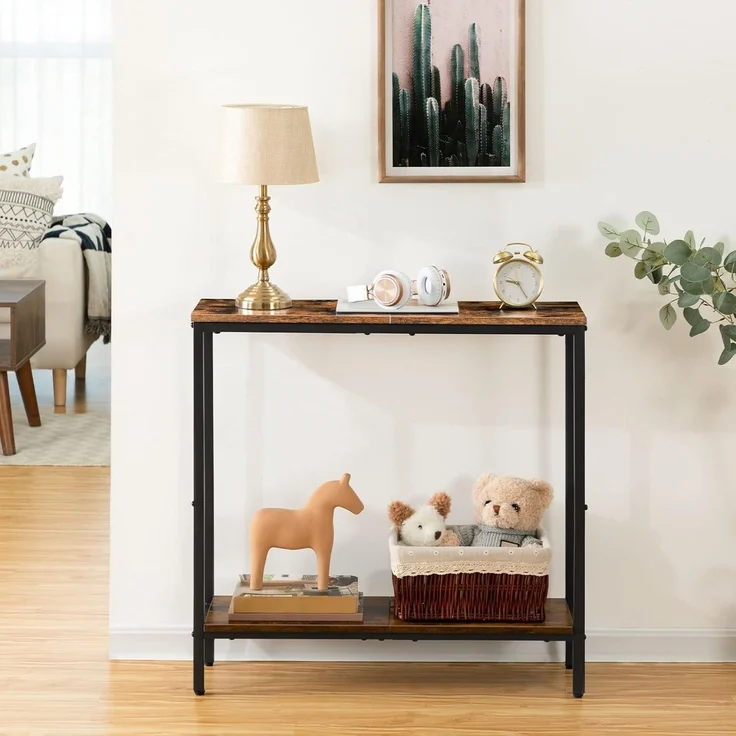 HOOBRO Schmal Konsolentisch mit Ablage, 75 x 22 x 75 cm Beistelltisch, Flurtisch, Kleiner Ausstellungstisch, Sofatisch für kleinen Raum, für Eingang, Flur, Dunkelbraun-Schwarz EBF22XG01 – Bild 8
