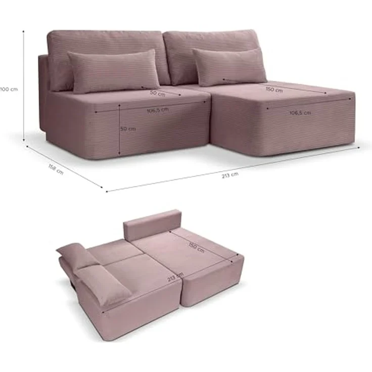 Ecksofa (B/H/T: 213x95x158 cm) in Altrosa – Bild 3