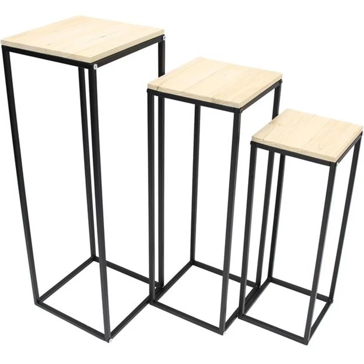 3x Beistelltisch "Modern" aus Holz & Metall, Satztische, Blumenständer, Blumenhocker, Dekosäule – Bild 3
