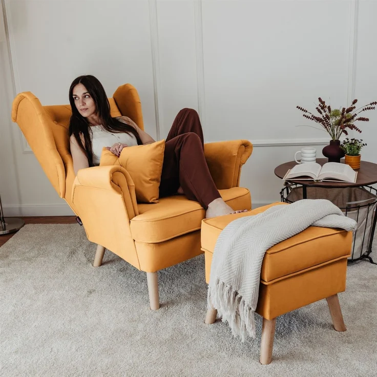 Sessel Ohrensessel ALISON inkl. Hocker in Stoff Trinity Honiggelb – Bild 3