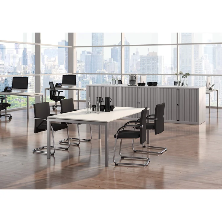 Cito Chefarbeitsplatz/Konferenztisch, 740 mm höhenfixes O-Gestell, H 19 x B 2400 x T 1200 mm, Dekor ahorn, Gestell silber – Bild 5