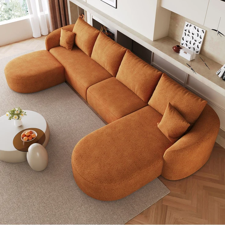 U-förmiges Ecksofa 336×168×85 cm in Orange aus Chenille-Stoff, modular und montagefrei – Bild 3