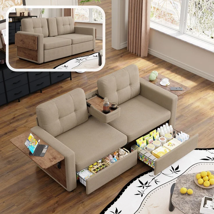 ZUBALIYA Schlafsofa 71x57.5 cm, mit Schreibtisch, mit Schubladen, mit Stauraum, mit Ablageflächen, mit Ausziehbett – Bild 1