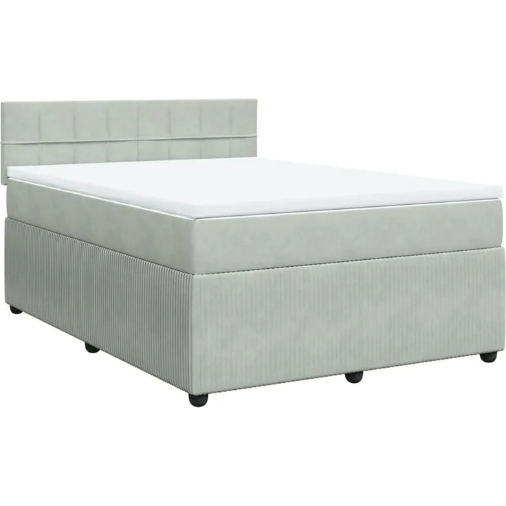 vidaXL Boxspringbett mit Matratze Hellgrau 160x200 cm Samt 3287782 – Bild 2