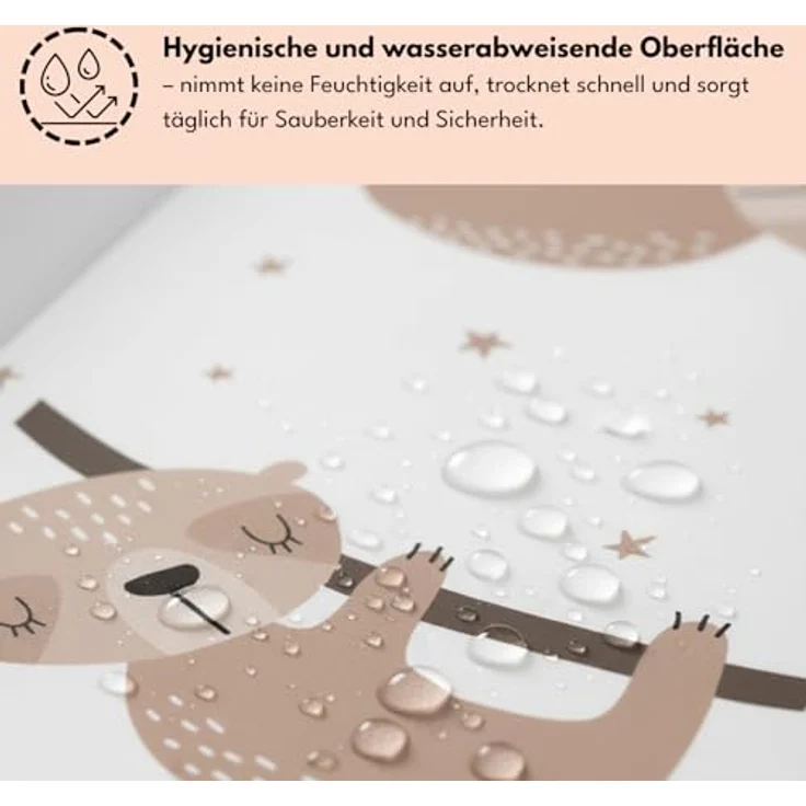 Wickelauflage 70x47 cm, Weiß mit Faultieren – abwaschbar & weich, profilierte Ränder für mehr Sicherheit – Wickeltischauflage für Wickelkommode – Baby Wickelunterlage mit Komfortfüllung – Bild 6