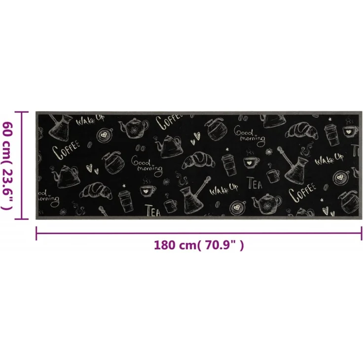 vidaXL Küchenteppich Waschbar „Morning“-Aufdruck Schwarz 60x180 cm Samt 4005585 – Bild 5