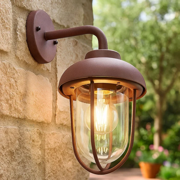 LED Wandleuchte, Laterne, Alu, rostfarben, H 33 cm – Bild 2