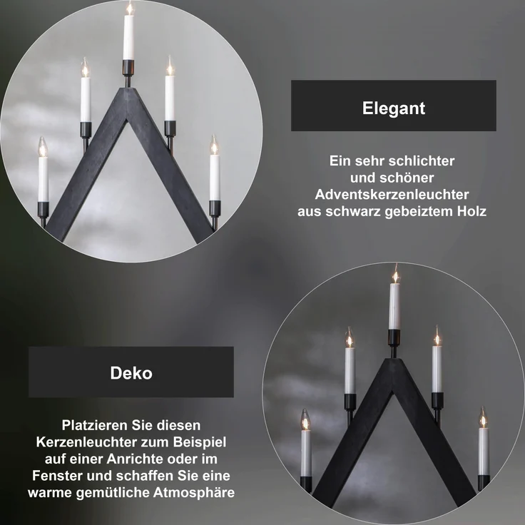 Lichterbogen ,Vind', 7-flammig, Holz, schwarz gebeizt – Bild 4