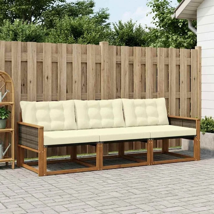 vidaXL Outdoor-Sofagarnitur 3 stk. 3-Sitzer Natur und Creme 3381210 – Bild 1