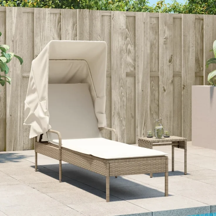 vidaXL Sonnenliege mit Dach Beige Poly Rattan 368192 – Bild 5