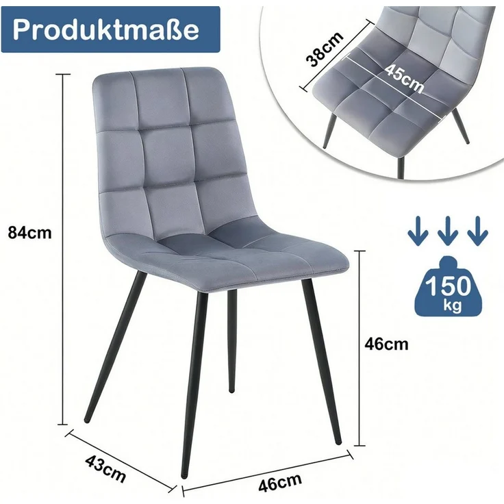 SURFOU Esszimmerstuhl 2er Set Küchenstuhl Polsterstuhl Metallbeine Essstühle mit Gepolsterte, Polsterstühle Esszimmer mit Rückenlehne, bis 150 kg belastba – Bild 2