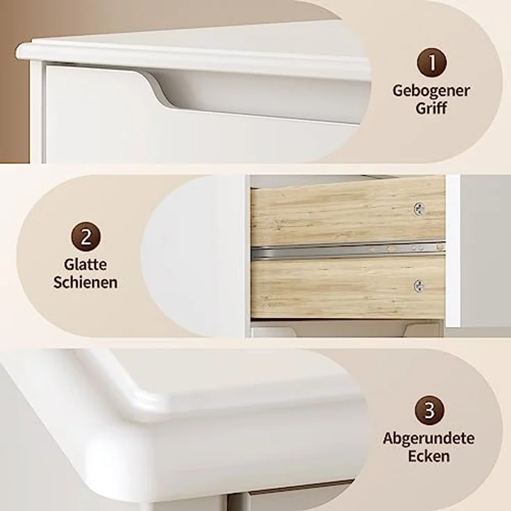 Bealife Kommode weiß, Schlafzimmerkommode mit 3 geräumigen Schubladen, Schrank mit Schubladen mit Kippschutz für Wohnzimmer, Schlafzimmer, Arbeitszimmer und Kinderzimmer, 82 x 60 x 40 cm – Bild 6