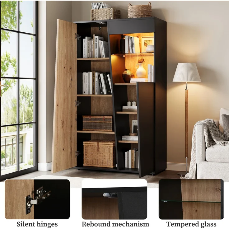 Vitrinenschrank 80 x 35 x 139,5 cm mit Bluetooth-LED und verstellbarem Glasboden – Bild 8