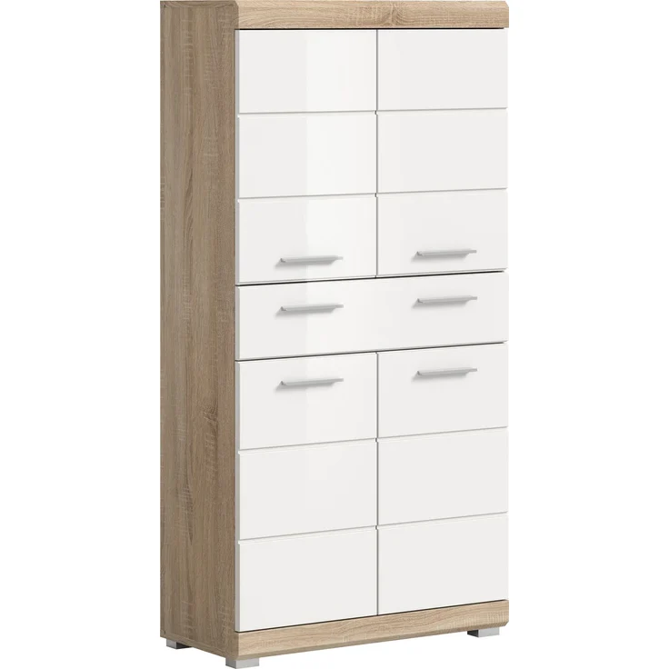 Xonox Lambada Badmidischrank (B/H/T: 74x141x31 cm) in weiß Hochglanz und Sonoma Eiche hell