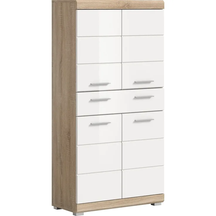 Xonox Lambada Badmidischrank (B/H/T: 74x141x31 cm) in weiß Hochglanz und Sonoma Eiche hell