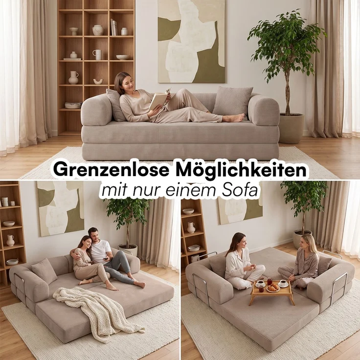 skølm 'Lofn' Modulares Sofa 2 Sitzer, 200x100 cm, Vollschaumcouch mit Metallgestell, Cord taupe, Schlafsofa vakuumverpackt, kein Aufbau erforderlich – Bild 5