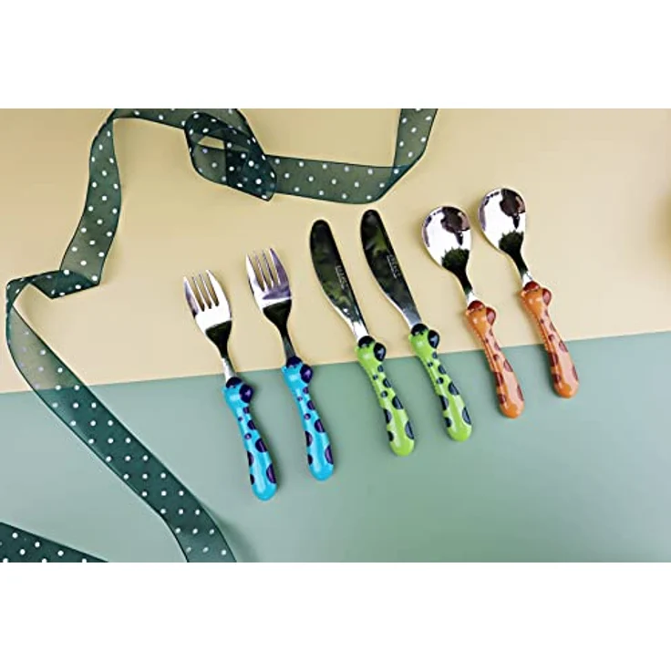 EXZACT 6-tlg Kinderbesteckset aus rostfreiem Stahl- 2 x Gabeln, 2 x Sicherheitsmesser, 2 x Esslöffel (Giraffe x 6) – Bild 6