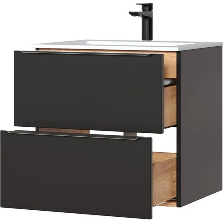 Waschtischunterschrank 60cm TOSKANA-BLACK-56 in seidenmatt anthrazit B/H/T ca. 60/57/46cm – Bild 2