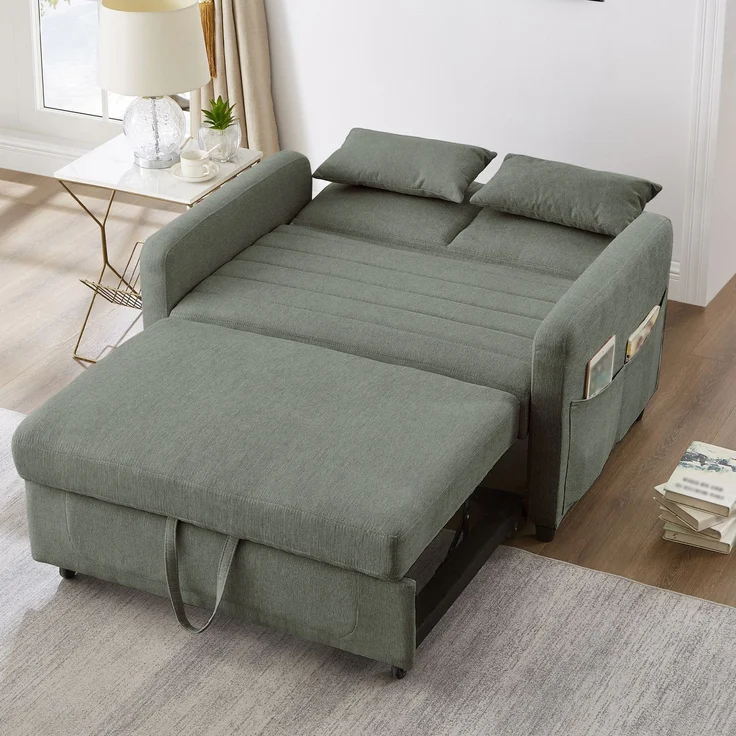 ZUBALIYA Sofa 166x95 cm, mit Ausziehbett, mit breiten Armlehnen, mit Schaumstoffpolsterung, ohne aufwendige Montage, Natur – Bild 14