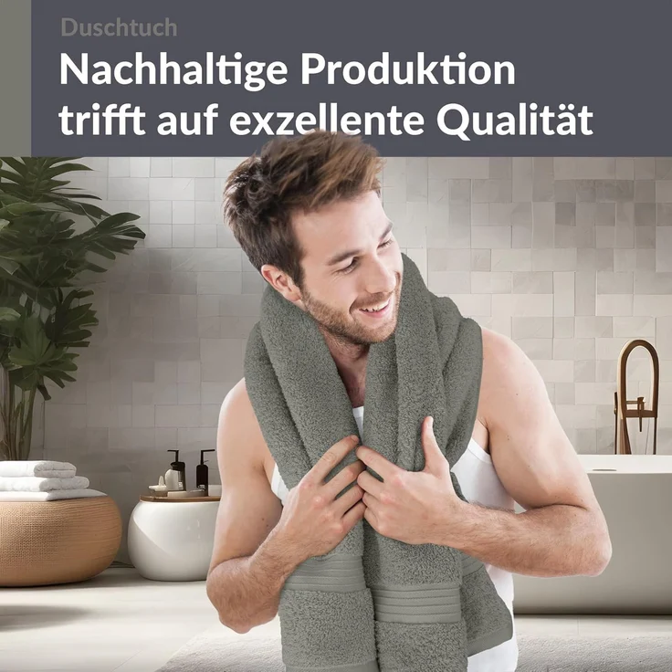 Lashuma Duschtuch Linz, Frottee (1-St), Flauschiges Badetuch grau 70x140 cm – Bild 6