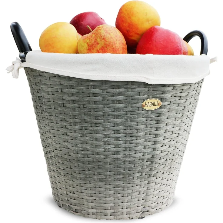 HABAU Holzkorb mit Stoffeinsatz, 42 cm, Grau, aus Polyethylen, mit Metallrahmen – Bild 3
