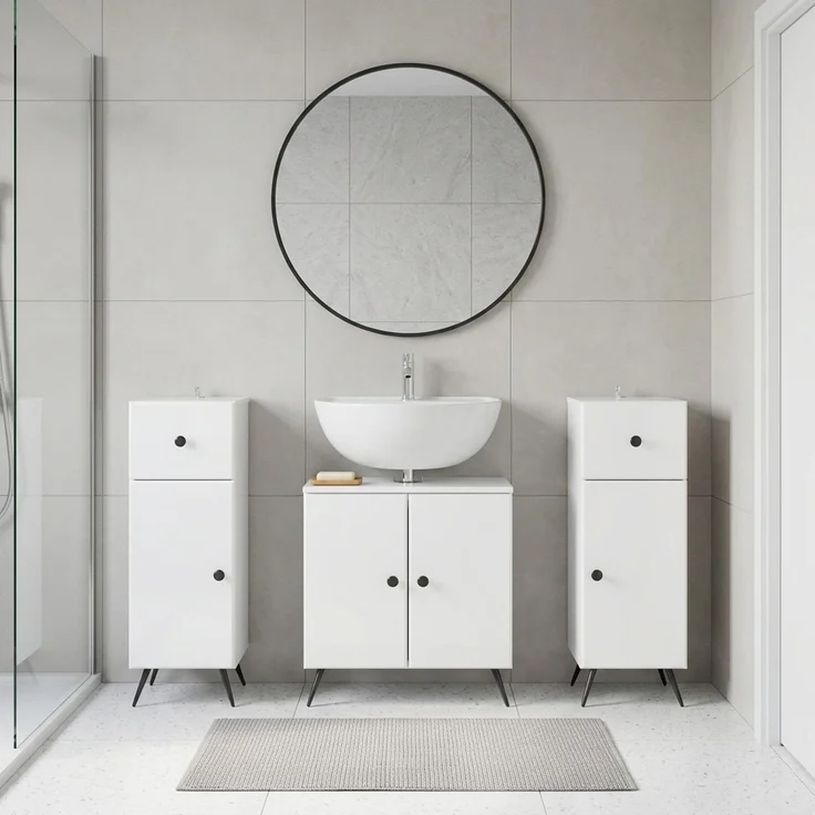 vidaXL 3-teiliges Badezimmer-Schranksystem BREDA 3 stk. Hochglanz Weiß 3418048 – Bild 1